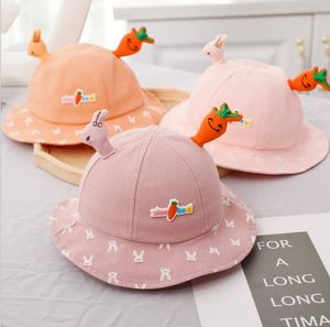 Kinderen baby wortel borduurwerk hoed schattige cartoon konijn borduurwerk emmer hoed mode zon hoed voor babymeisjes jongens