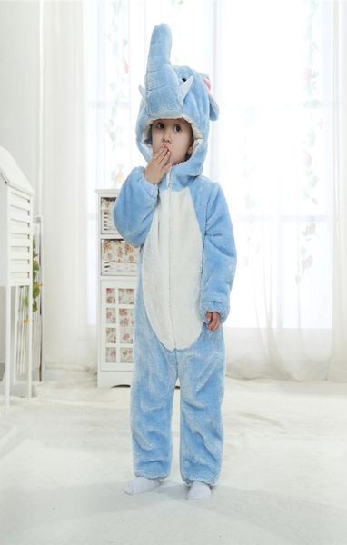 Enfants bébé Costume de noël flanelle bleu éléphant barboteuse à capuche mignon body hiver chaud une pièce combinaison tenues 1630129