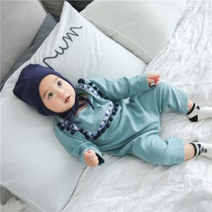 Enfants bébé vêtements coton combinaison barboteuse habiller coréen né garçon et fille barboteuses o-cou tissu 210515