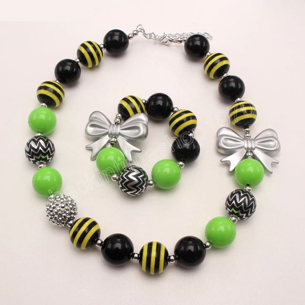 Enfants bébé mode nœud papillon perlé collier Bracelet bricolage gros Bubblegum élastique bracelets ensemble de bijoux pour les filles cadeaux