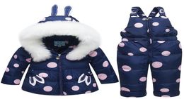 Enfants bébé fille lapin oreille fourrure manteau de ski costume de neige de ski veste bouchette bassette en pointillés lj2011262113172