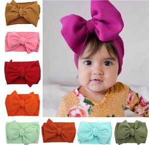 Enfants pour bébés filles Big Bow Turban Hair Band enveloppe largeur élastique bandeau de bande de bande de bande de tête enveloppe 30 couleurs solides