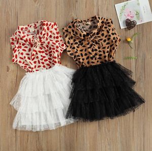 Enfants bébé filles vêtements ensembles 2021 été volant manches chemisier hauts et solide Tulle Tutu jupes princesse enfant tenues