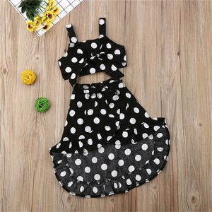 Enfants Bébé Filles Polka Dot Vêtements Ensembles Vintage Sling Bow Gilet Crop Tops Irrégulier À Lacets Jupes 2 Pcs Fille Tenues D'été 1 6Y 220620