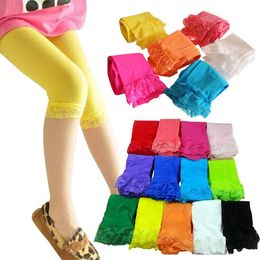 Niños bebés niñas terciopelo color caramelo leggings verano niñas encaje leggings niños pantalones recortados