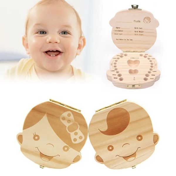 Lembranças de bebê infantil caixa de fada de dente de madeira guardar dente de leite organizador caixa de armazenamento 2 estilos ZZ