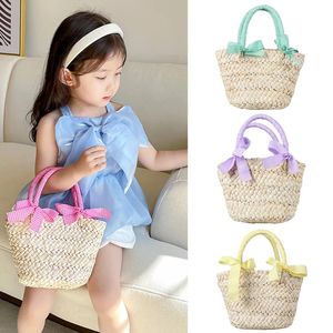 Sacs à main pour filles, fourre-tout pour enfants, fourre-tout d'été, voyage de plage, nœuds princesse, sacs en paille, accessoires pour bébés, 240129