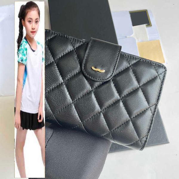 Bolsas para niños Marca de lujo CC Bag Black Classic Diamond Lattice Lambskin Tarjetas de tarjetas Billetera Doble Billgold con bolsa con cremallera 15 cm para hombres 15 cm