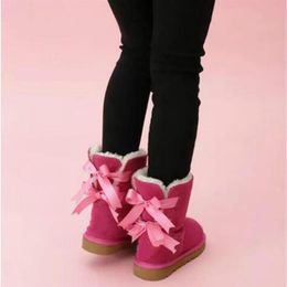enfants Bailey 2 Bows bottes en cuir véritable tout-petits bottes de neige solide Botas De nieve hiver filles chaussures bambin filles bottes 7773085