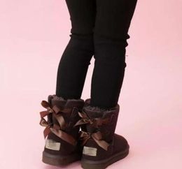Детские ботинки Bailey с 2 бантами из натуральной кожи для малышей, зимняя однотонная обувь для девочек Botas De nieve, зимняя обувь для девочек Toddler532