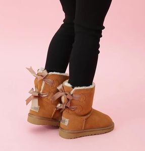 enfants Bailey 2 Bows bottes en cuir véritable tout-petits bottes de neige solide Botas De nieve hiver filles chaussures bambin filles bottes rouge rose noir sable 999