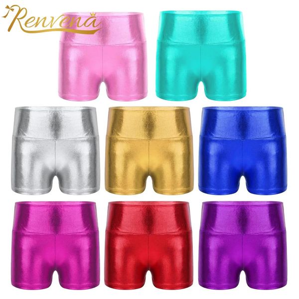 Kids Ballet Dance Shorts Girls Short métallique brillant Botts de bas pour Sports Gymnastics Exercice Fitness Workout Childrens Shorts 240409