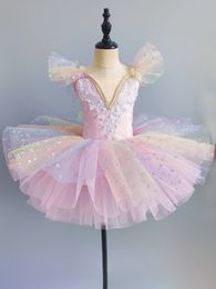 Habille de ballet pour enfants sept couleurs filles enfants paillettes robe de princesse ballet tutu dance vêtements performance tutu jupes 240426