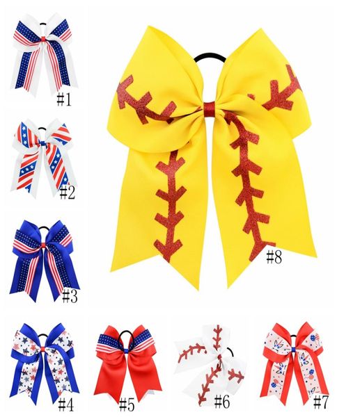 Enfants Baseball épingles à cheveux USA Amérique drapeau pince à cheveux bébé filles cheveux arc Barrettes étoiles élastiques bandeaux fête nationale pinces à cheveux GG7195027