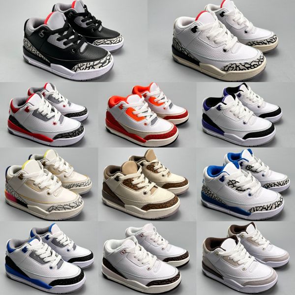 Zapatos de baloncesto para niños 3s Zapatillas de deporte para niños pequeños Diseñador 3 Niños altos Niñas Entrenadores deportivos Niños Bebés Corredores niños jóvenes infantes zapato al aire libre Cemento rojo fuego Tamaño 25-35