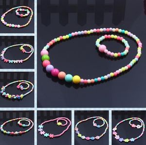 Conjunto de joyería con cuentas para niños, collar, pulsera, accesorios con colgante de perlas blancas y rosas bonitas a la moda