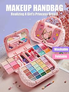 Kit de maquillage pour enfants, jouets de beauté, petit sac lavable, jeu de simulation, ensemble de cosmétiques, jouets avec miroir, cadeaux d'anniversaire non toxiques et sûrs pour fille 240315