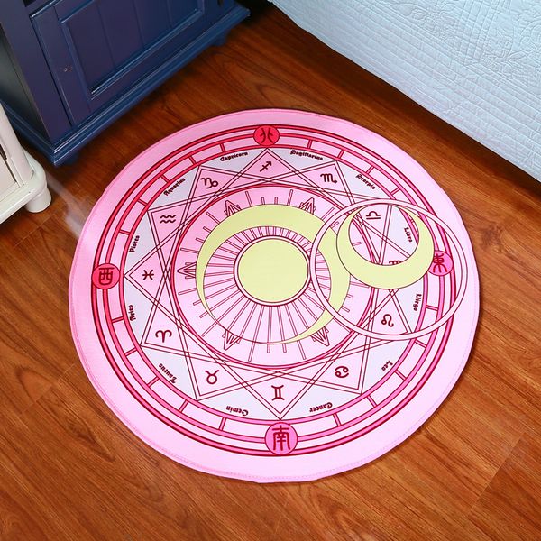 Tapis de chambre à coucher pour enfants Dessin animé Rose Sakura Cercle magique Enfants Tapis de jeu rond Chaise d'ordinateur Panier suspendu Puzzle Tapis 201212