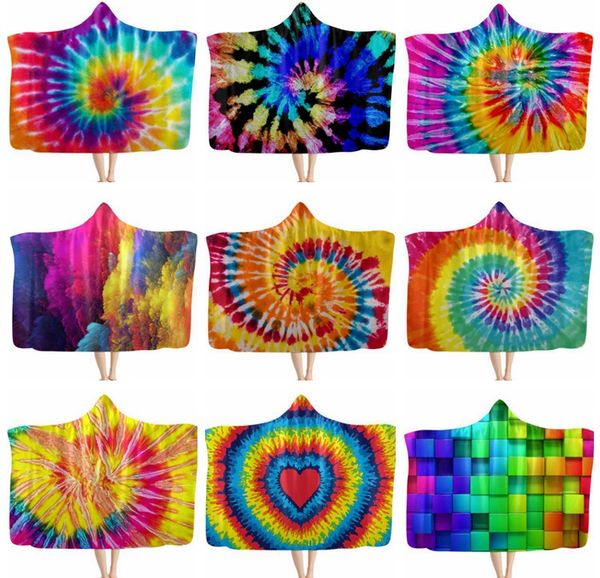 Mantas para niños Mantas teñidas con lazo Manta con capucha Rainbow Sherpa Fundas de sofá con capa cálida Regalo de Navidad para niños 27 diseños DW6019