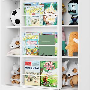 Bibliothèque pour enfants, organisateur de jouets à 3 niveaux avec porte coulissante, armoire de rangement à 6 cubes avec 3 étagères pour chambre à coucher, étagère de rangement pour jouets pour enfants, Wh