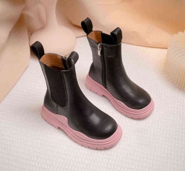 Botas para niños de otoño 2021, moda informal para niños, botines altos Chelsea para niñas, zapatos impermeables con plataforma de suela gruesa Y128