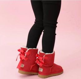 2024 Nieuwe klassieke kinderen Snow Boots Australian Kids Girls Bailey 2 BOWS BOTES Echt lederen Warm Winter Snow Boots For Children Child Boys Cotton Shoes