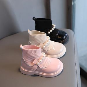 Kinderlaarzen Pluche leren meisjeslaarzen Zachte zolen Prinsessenschoen Antislip Enkele voering Meisjesschoenen Mary Jane Schoen Parel Kinderschoenen 240124