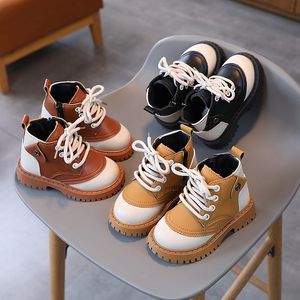 Kinderlaarzen Lente Herfst Nieuwe kinderschoenen Enkele mode Kleur Match Jongenslaarzen Meisjes Britse stijl leren laarzen Antislip baby-wandelsportlaarzen