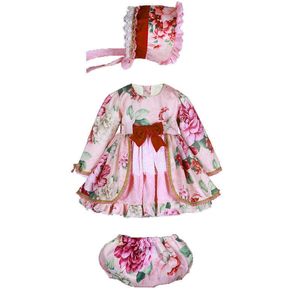 Enfants Boutique Vêtements Enfants Vintage Floral Robe Pour Filles Robes Espagnoles Bébé Infantile Fête D'anniversaire Baptême Tunique 210615