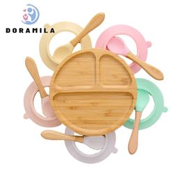 Kids Bowl Set Baby Feeding Plate Kids Bowl Cuchara Set Ventosa Platos Vajilla Niños Baby Plate Bebé Producto Regalo LJ201019