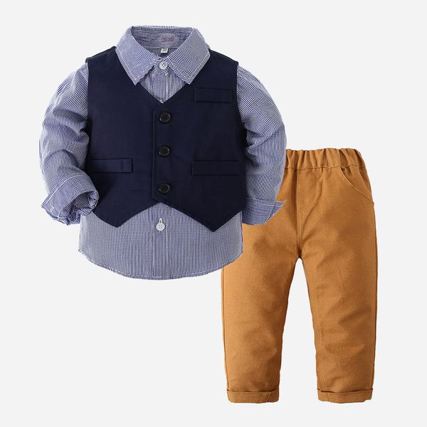 Conjuntos de ropa para niños y niños Trajes formales Blazers Fiesta Ropa de cumpleaños Conjunto Caballero Traje para bebés varones Tops Camisa Chaleco Corbata Pantalón Conjunto de 3 piezas