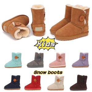 Kids Boy girl button snowboot fur furry winter warme schoenen kinderen Mini Bailey enkellaarzen Pluche fleece korte schoen Zachte comfortabele keep boot geschenken