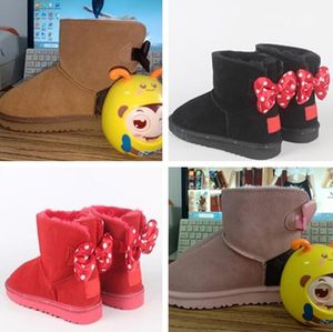 Kinderen Jongen meisje kinderen Boog snowboots Schapenvacht Pluche U3180 Zachte comfortabele warme laarzen met doos kaart stofzak Mooie geschenken