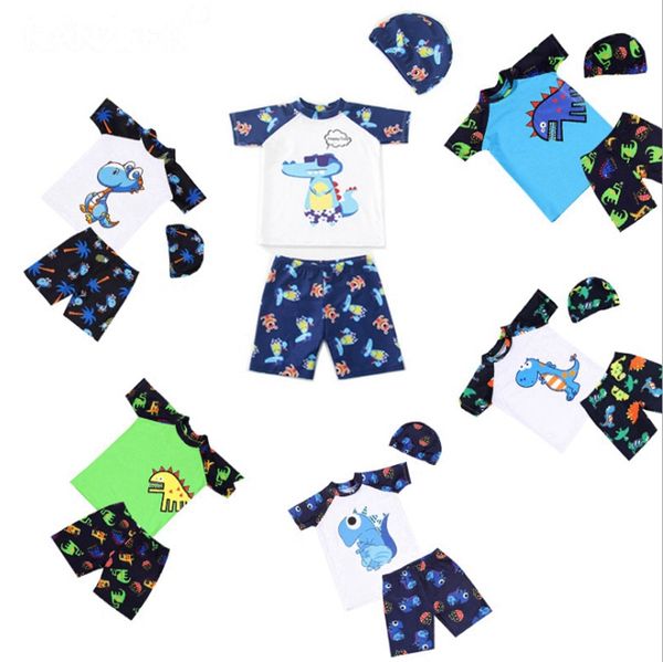 Trajes de baño para niños, trajes de baño con estampado de dinosaurios para niños, bañadores con gorro de baño, traje de baño para niños, ropa de playa, 7 diseños al por mayor DHW3764