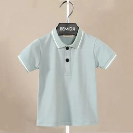Kids Boy T-shirts polo Summer Sky Blue Striped Sleeve Enfants Baby Tops Coton Vêtements de coton de haute qualité Style 240514
