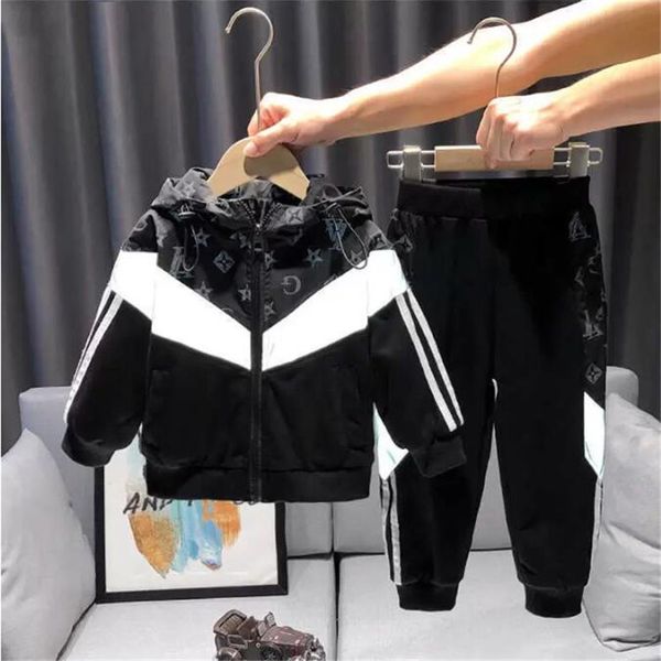 Conjunto de chaqueta de otoño invierno para niños 100-170 CM niños adolescentes abrigo con capucha tops y pantalones trajes de dos piezas chándal reflectante deportes ropa deportiva informal