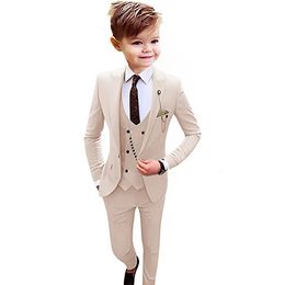 Kinderen jongens formele kleding past 3-delig slim fit blazer vest broek set ed revers smoking kind peuter outfits aangepaste bruiloften 231228