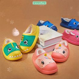 Enfants garçons filles mignon licorne maison chaussures enfants chaud fourrure dessin animé dinosaure hiver pantoufles