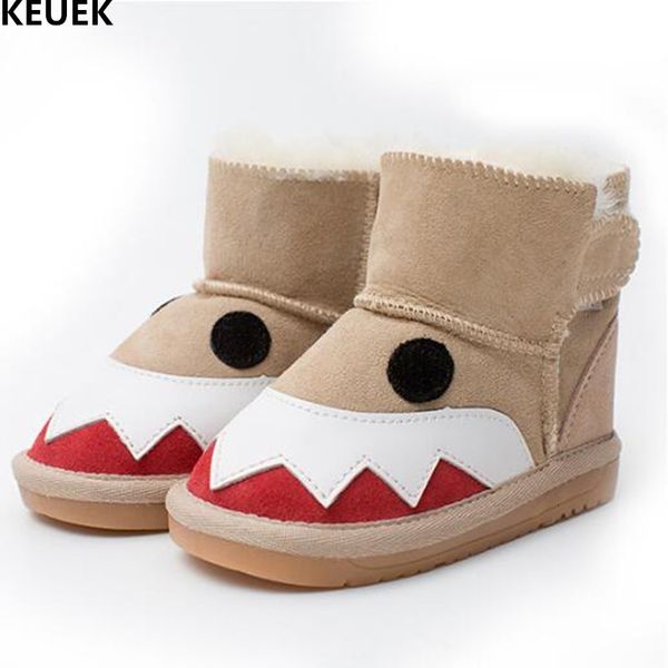 Enfants garçons filles fourrure cheville enfants antidérapant bébé chaud épais en peluche enfant en bas âge chaussures en cuir véritable hiver bottes de neige