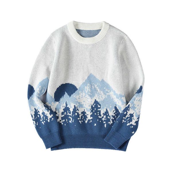Enfants Garçons Filles Snow Mountain Print Chandails Tricoté Jacquard Coton Pulls Jaune Bleu Enfants Automne Hiver Chandails 4-15Y Y1024