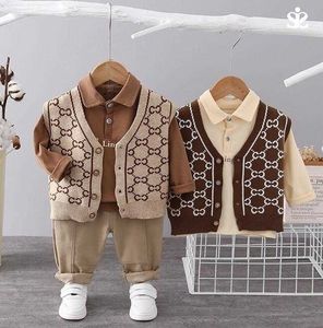 Kids Boys Girls Tracksuits Suit Letter Stripe Grid Print Designer Cardigan Rapel Shirt Sweater Pant Suits Sport Kleding 80-120 cm Teen tracksuit