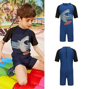 Kids Boys One Piece Quick Dry Swimwear Jumpsuit Korte mouwen Korte mouwen Zippered Shorty Wetsuit Swimsuit Badpak Surf Rashguard 240416