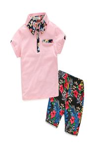Kids Boys Polo Outfits Peuter katoenen tops Rapel T -shirts Pak Kinderen Casual kleding Boysique Floral Pocket Elastic Shorts Sui458307777