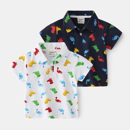 Enfants garçons polos mode dessin animé dinosaure imprimé à manches courtes revers T-shirt coton bébé garçons été hauts vêtements 240326