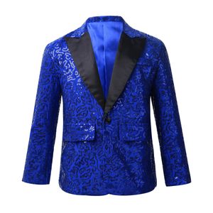 Kinderen Jongens Stijlvolle Pailletten Pak Revers Een Knop Jasje Bruiloft Banket Feest Moderne Jazz Dansen Prestatie Blazer Tuxedo 240312