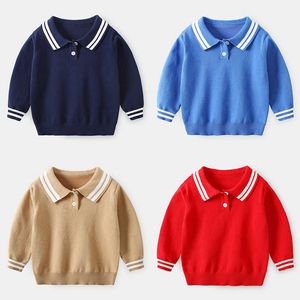 Kinderen Jongens Sweaters Kleur Blok Trui Mode Turn-Down Lange Mouw Klein Knitwear Herfst Bovenkleding Peuter Gebreide Kleding Y1024