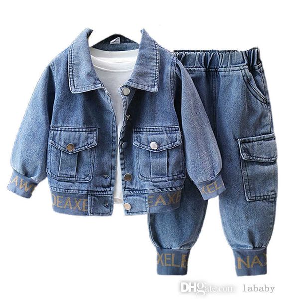 Ropa de chándal para niños, chaqueta vaquera de primavera, abrigo, conjuntos de ropa para niños, prendas de vestir exteriores, pantalones, traje informal, conjunto de dos piezas para bebé, trajes de 2 a 9 años