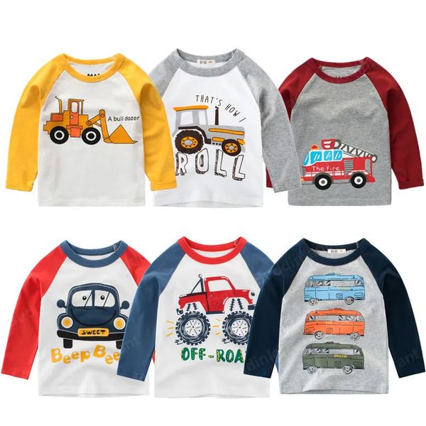 Enfants Garçons T-shirts Bébé À Manches Longues Pelle Tops Enfants Printemps Coton Vêtements 568 Ans Garçon Enfant T-shirts Bus Voiture 240220