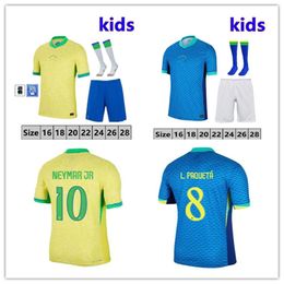 Kids Brasil voetbaltruien Copa America Cup Braziliës Hirt Vini Jr Richarlison Pele 2004 Vintage Neymar Camisa de Futebol Brasil Kids Kit