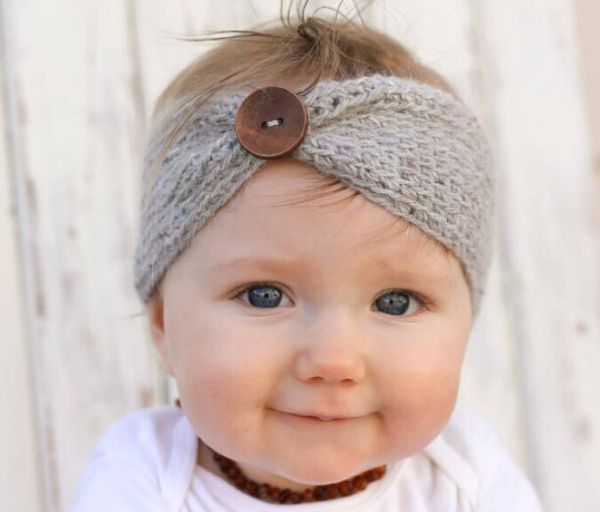 Hebilla para niños Diadema de ganchillo tejida Bebé Deportes de invierno Botón Headwrap Hairband Turbante Banda para la cabeza Calentador de orejas Gorro Gorro envolturas de punto de lana